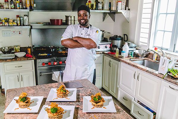 Chef and his gourmet meals.