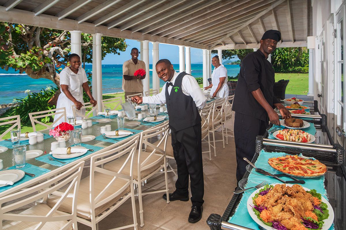 Staff preparing a meal.